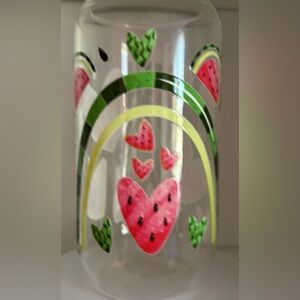 Vibrant Heart Glass Cup 16oz with Watermelon Design